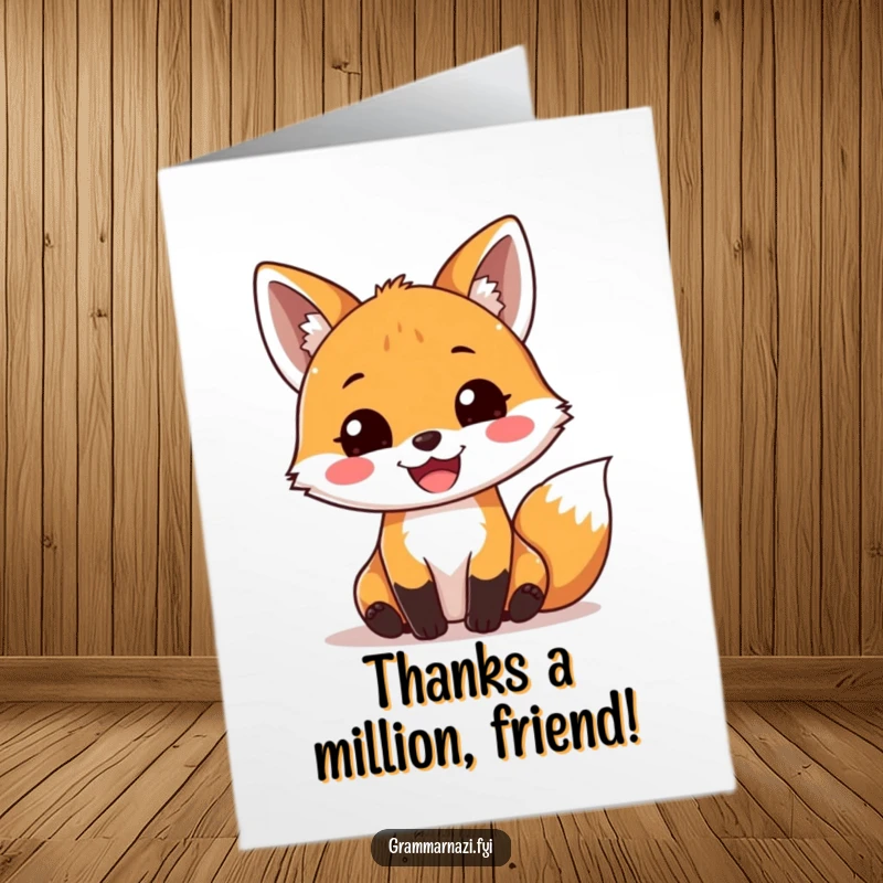 Funny Free Printable Thank You Card: An excited fox adds an exclamation mark, conveying a joyful and thankful sentiment.