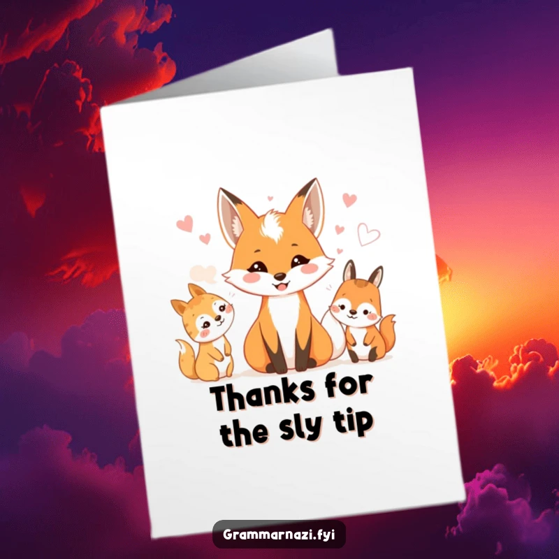 Funny Free Printable Thank You Card: A smiling fox shares whispers with delighted woodland creatures, conveying deep gratitude.