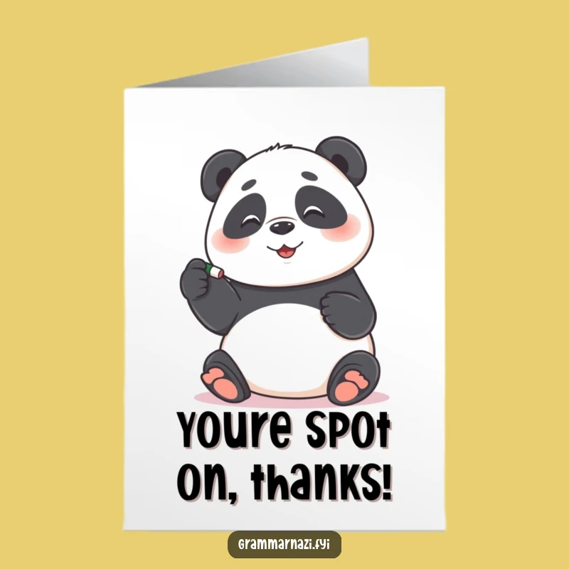 Free Printable Thank You Card: Funny Panda Grammar Pun, Hilarious Downloadable Gift!