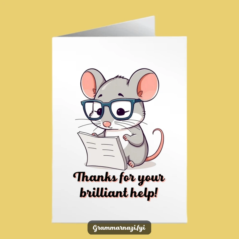 Hilarious Free Printable Thank You Card: Studious Mouse w/ Glasses, Downloadable Gift of Gratitude