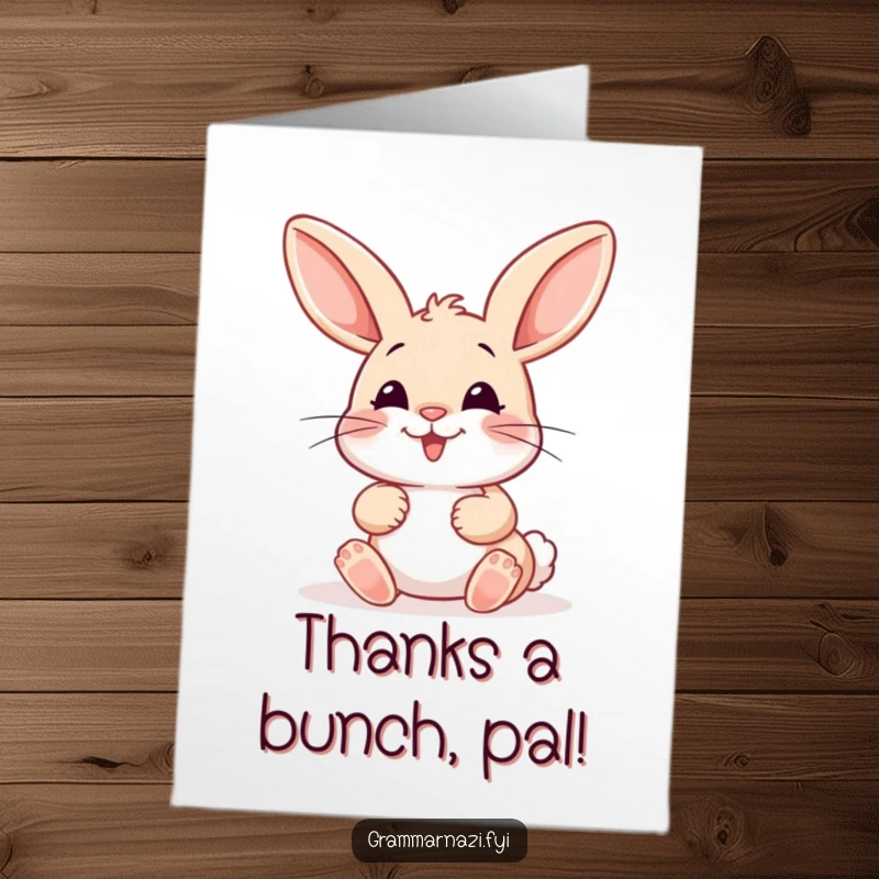 Funny Free Printable Thank You Card: A meticulous bunny adjusts a punctuation mark, creating a uniquely humorous expression of thanks.