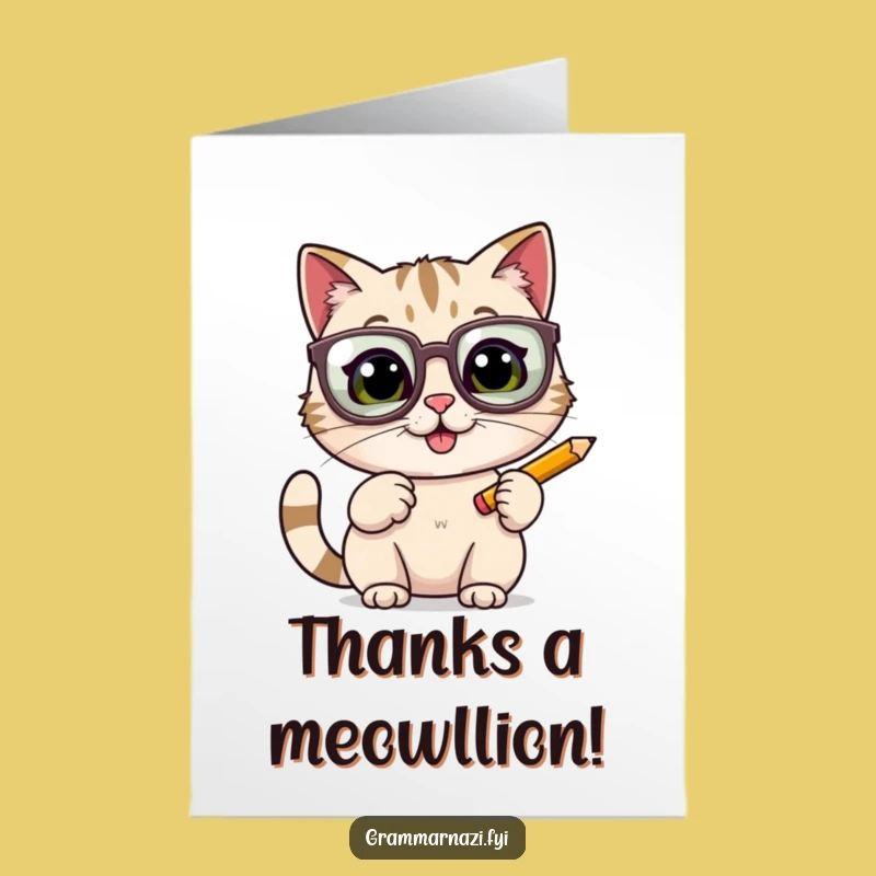 Free Printable Cat Thank You Card: Funny Glasses Cat Pencil Gift