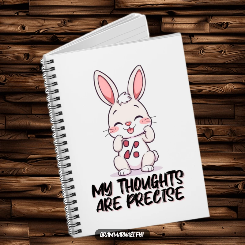 Funny Notebook: A giggling bunny meticulously adjusts a perfectly straight apostrophe, ideal for note-taking with flair.