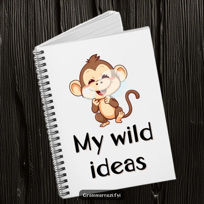 Funny notebook cover with a mischievous monkey blowing a large bubble, perfect for jotting down silly thoughts.