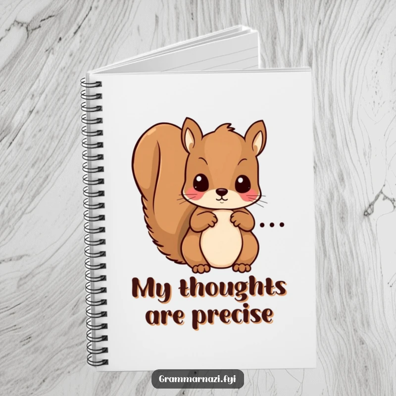 Funny notebook with a kawaii squirrel meticulously circling a grammatical error, perfect for writers and students.