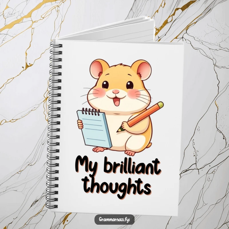 Funny notebook featuring a smiling hamster with a notepad and pencil, perfect for jotting down humorous thoughts and ideas.
