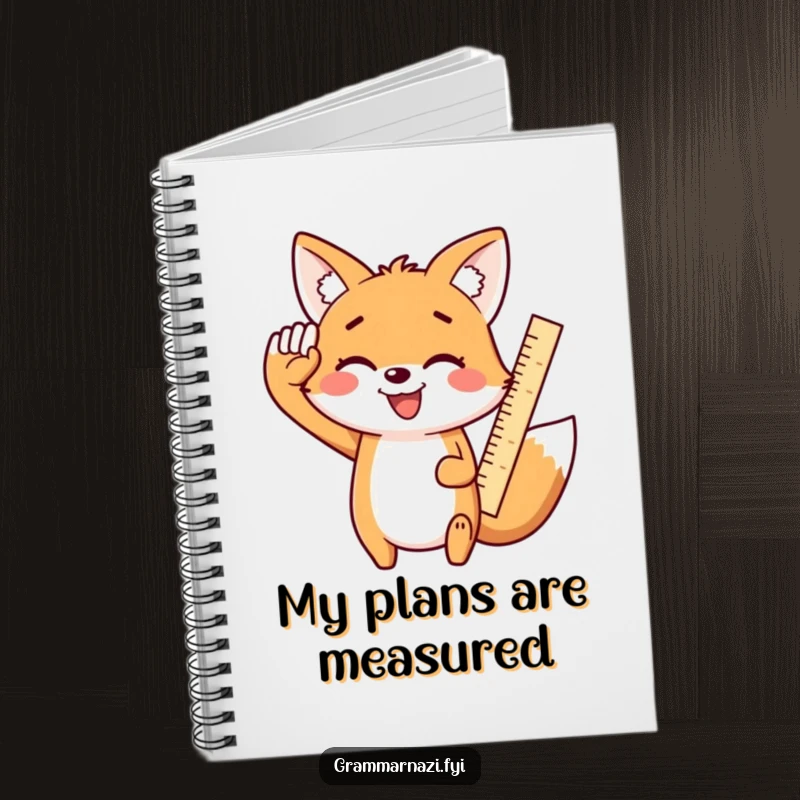 Funny Kawaii Fox Notebook: A smiling, cute fox enthusiastically salutes with a ruler, perfect for jotting down precise plans.