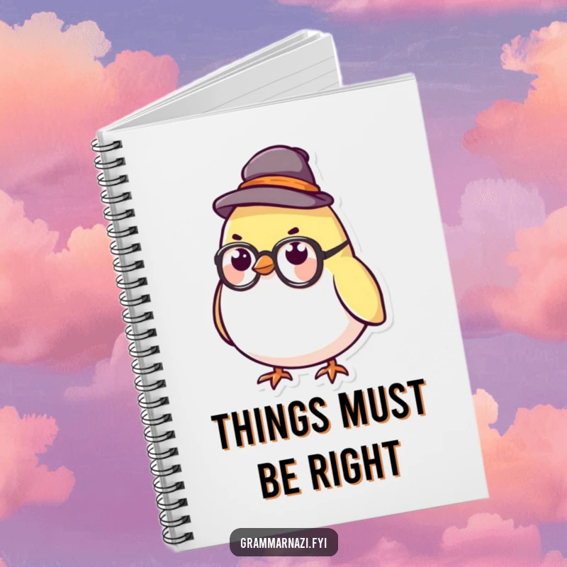 Funny Notebook depicting a small, round bird in a stern hat and glasses, designed for jotting down smart ideas.