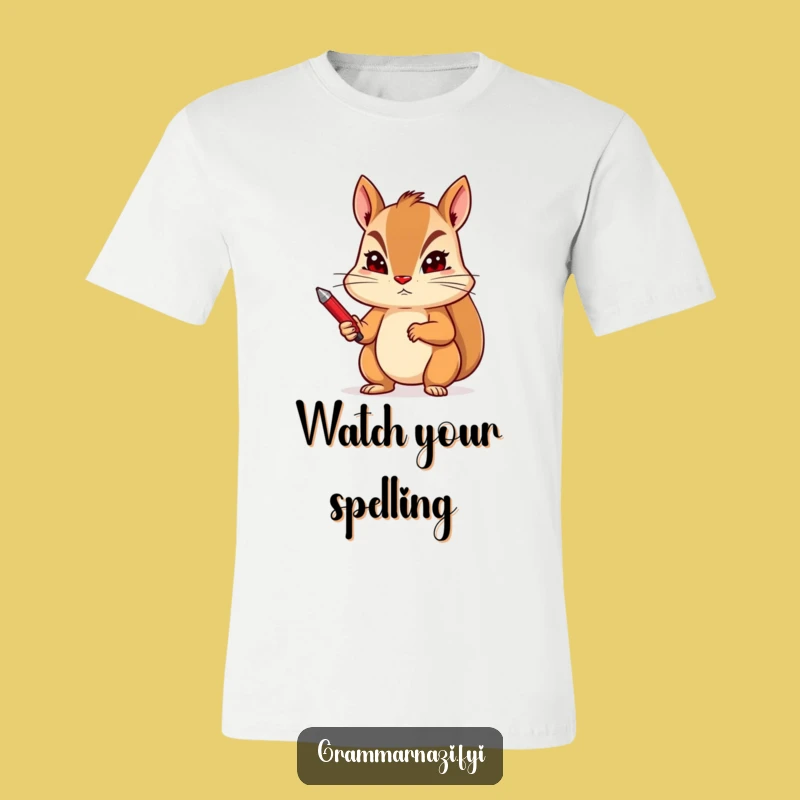 Funny Squirrel Editor T-Shirt - Stern Red Pen Action - Ideal Gift