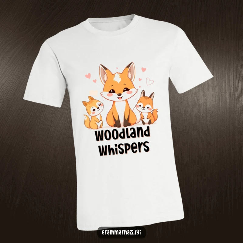 Funny t-shirt featuring a smiling fox sharing secrets with delighted squirrels, birds, and other forest friends.