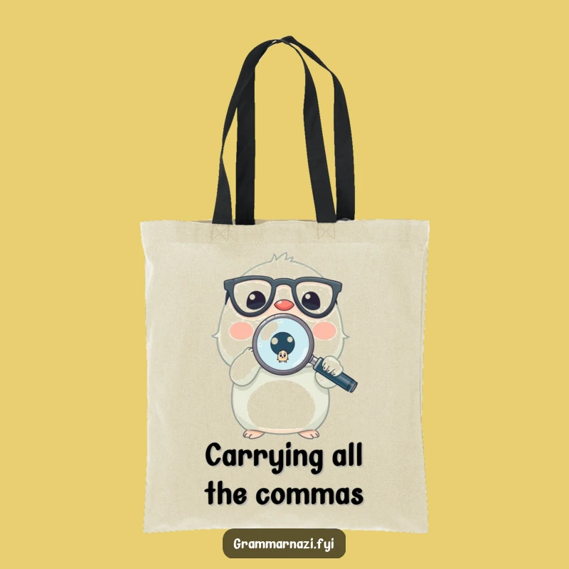 Funny Grammar Tote Bag: Tiny Detective Carries Books and Lost Periods - Chic Funny Gift