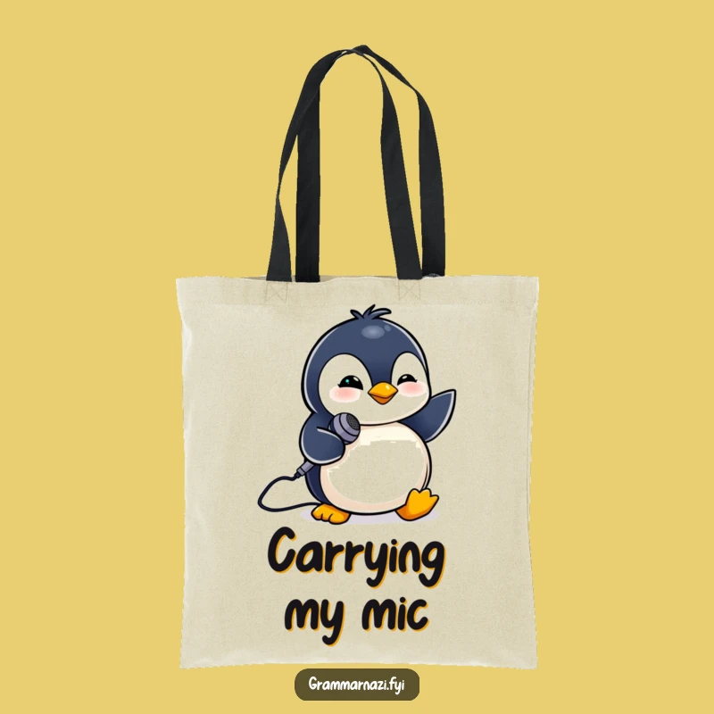 Funny Penguin Mic Tote Bag: Carry Your Tunes and Talent