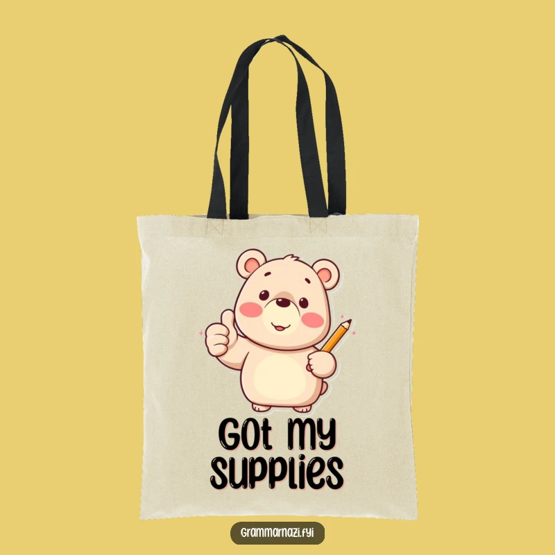 Funny Bear Thumbs Up Tote Bag: Carry Your Success with Pencil Pride