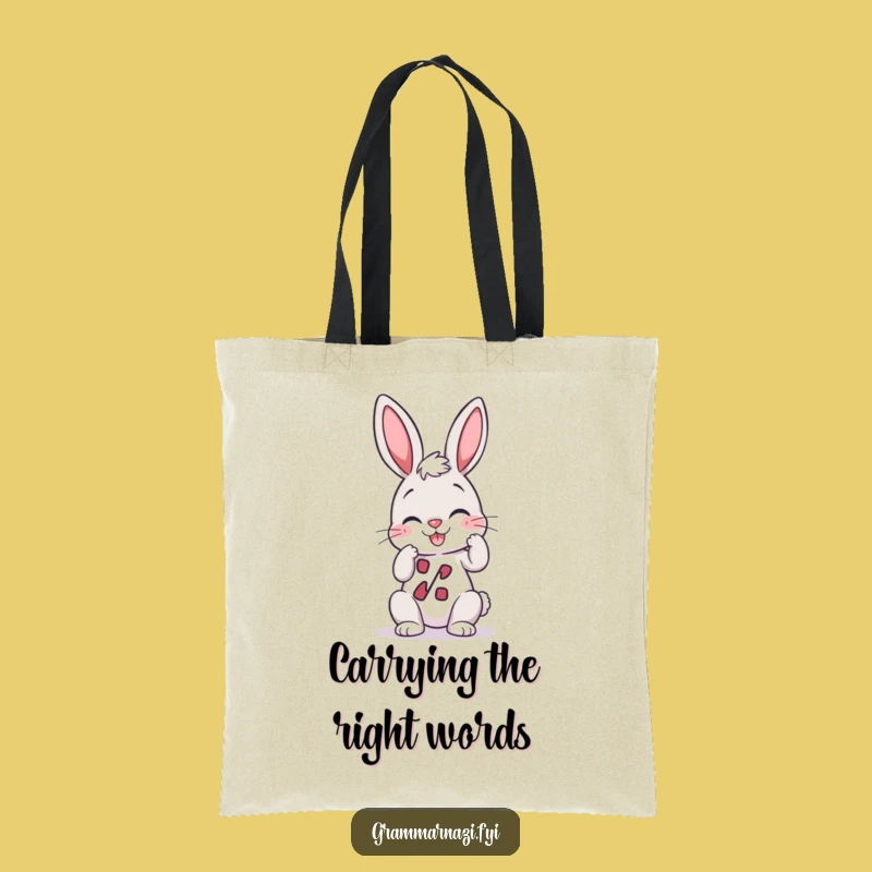 Funny Bunny Tote Bag: Punctuation Protector Bunny, Stylish Grammar Accessory Gift