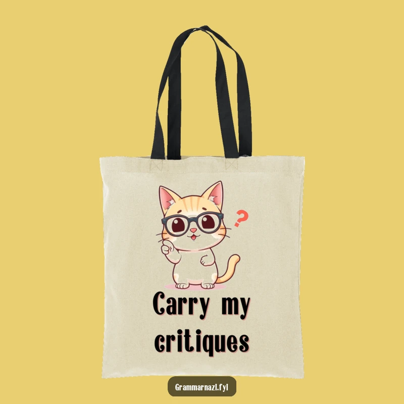 Funny Punctuation Cat Tote Bag: Carry Your Books and Grammar Rules